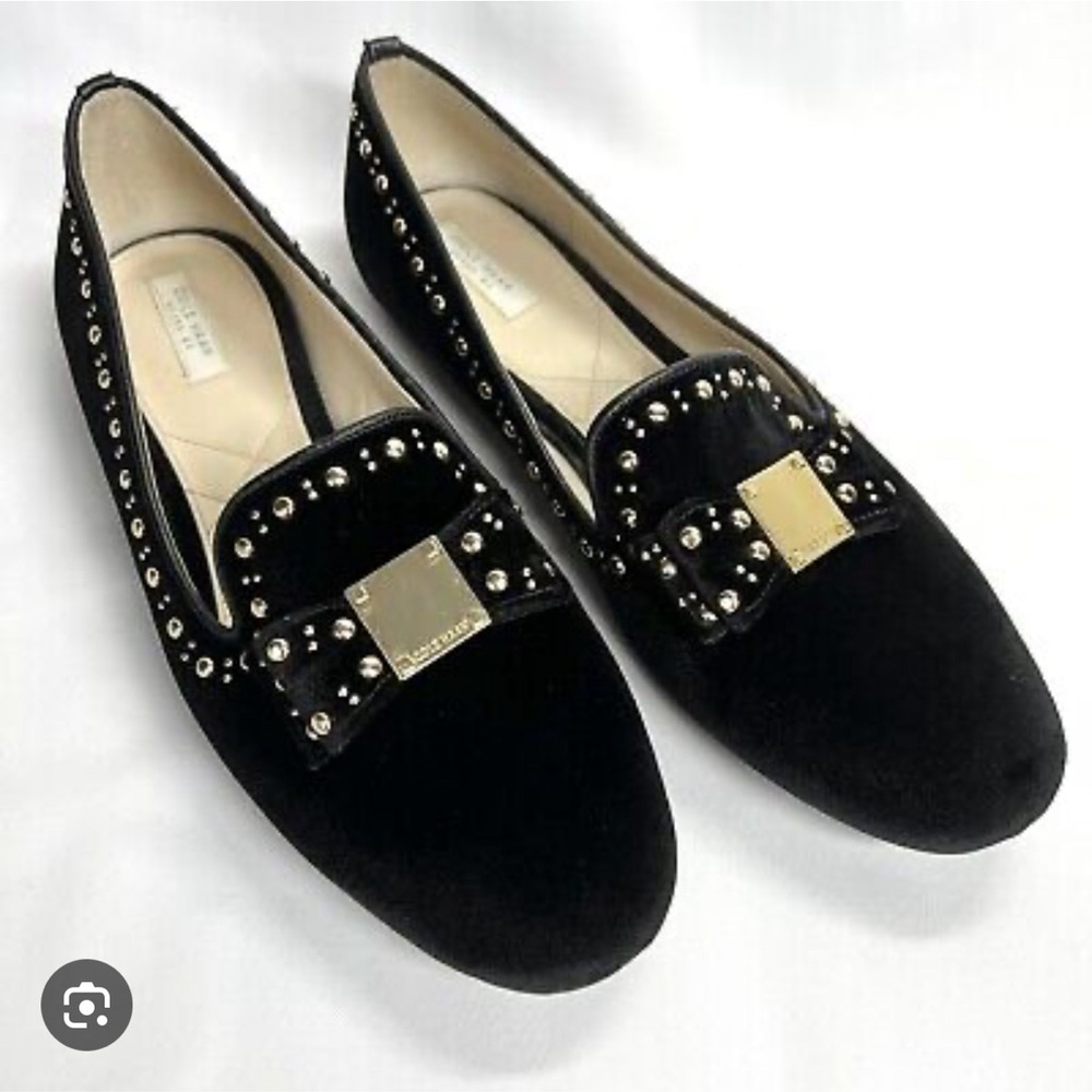 Cole Haan Womens Studded Velvet Tali Bow Round Toe Loafers